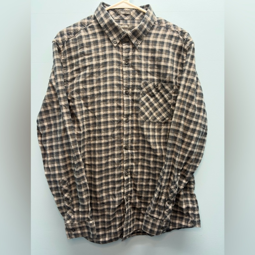 Mens Eddie Bauer checkered plaid long sleeve full button down casual shirt large